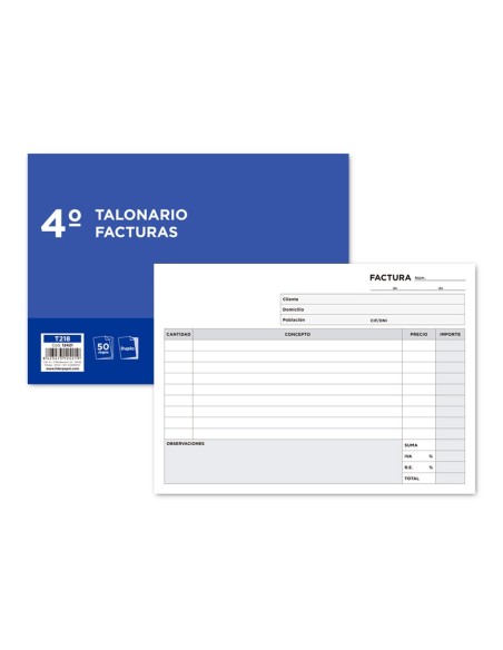 TALONARIO FACTURAS 4º APAISADO C/IVA- 218 DUPLICADO TALONARIO FACTURAS 4º APAISADO C/IVA- 218 DUPLICADO