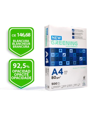PAQ. PAPEL GREENING A4 80 GRAMOS PQ. 500 H. ECO-ECF PAQ. PAPEL GREENING A4 80 GRAMOS PQ. 500 H. ECO-ECF