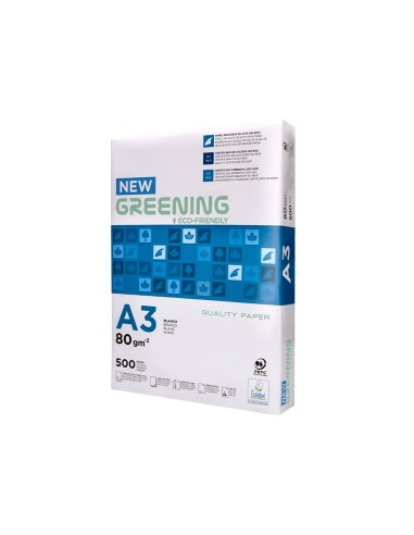 PAQ. PAPEL GREENING A3 80 GRAMOS PQ. 500 H. PAQ. PAPEL GREENING A3 80 GRAMOS PQ. 500 H.