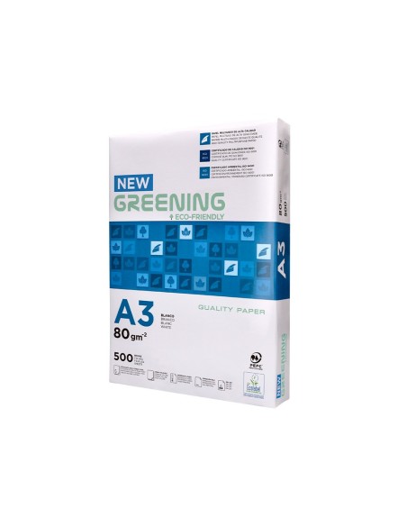 PAQ. PAPEL GREENING A3 80 GRAMOS PQ. 500 H. PAQ. PAPEL GREENING A3 80 GRAMOS PQ. 500 H.