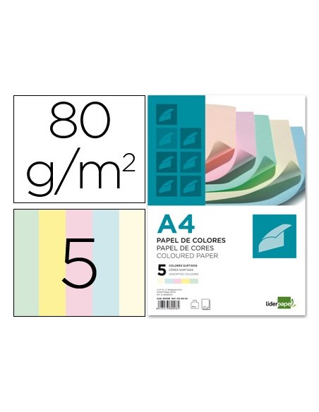 PAPEL COLOR DIN A4 80 GR PAQUETE 500 CINCO COL.SURT. AZUL,VER ROSA,AM PAPEL COLOR DIN A4 80 GR PAQUETE 500 CINCO COL.SURT. AZUL,VER ROSA,AM