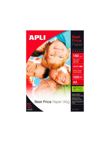 PAPEL FOTOGRAFICO APLI GLOSSY DIN A4 PACK DE 100 HOJAS 140 GR