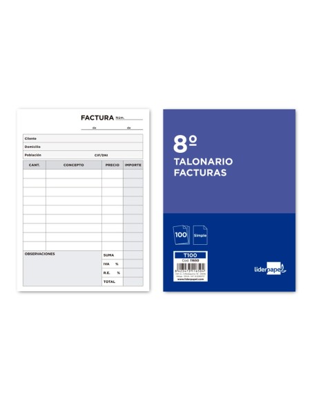 TALONARIO FACTURAS OCTAVO C/IVA- 100 TALONARIO FACTURAS OCTAVO C/IVA- 100