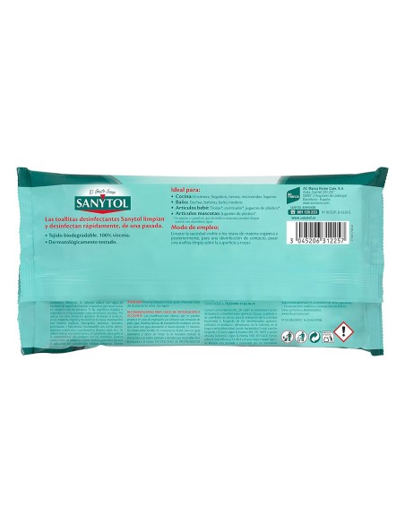 TOALLITA DESINFECTANTE SANYTOL BIODEGRADABLE PQ.DE 30 UD.