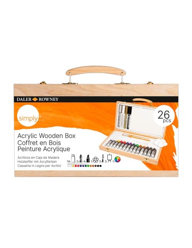 MALETIN PINTURAS ACRILICAS DALER ROWNEY MADERA 26 PIEZAS 334X204X50MM