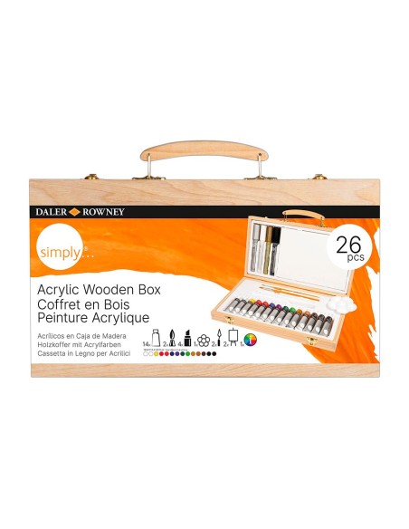 MALETIN PINTURAS ACRILICAS DALER ROWNEY MADERA 26 PIEZAS 334X204X50MM