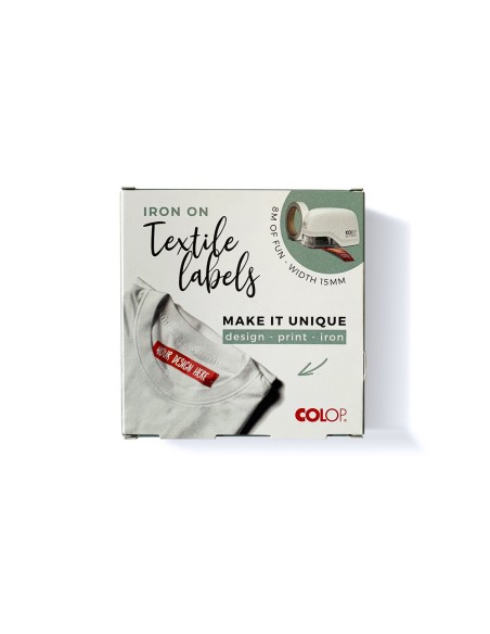 CINTA TEXTIL COLOP TAFETAN TERMO ADH. ANCHO 15MM E-MARK ROLLO 8MT. CINTA TEXTIL COLOP TAFETAN TERMO ADH. ANCHO 15MM E-MARK ROLLO 8MT.