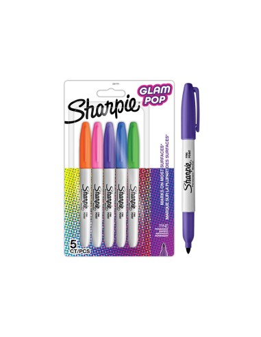 ROTULADOR SHARPIE PERMANENTE FINO GLAM POP 5 UD.SURT.