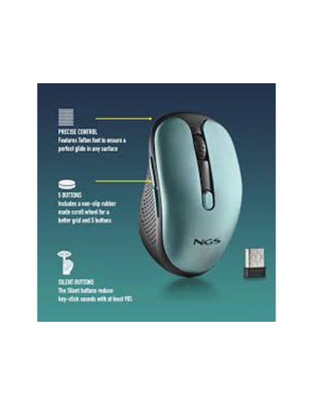 RATON NGS EVO RUST OPTICO 800/1200/1600 DPI INAL. 5BT.USB 2,4 GHZ VE.