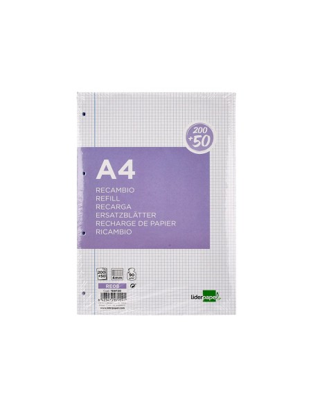 RECAMBIO  A4 200+50H. 90G/M2 4MM MARGEN4 TAL.