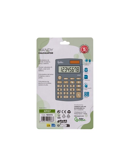 CALCULADORA  BOLSILLO XF07 8D.SOLAR PILAS GRIS 98X62X8MM CALCULADORA  BOLSILLO XF07 8D.SOLAR PILAS GRIS 98X62X8MM