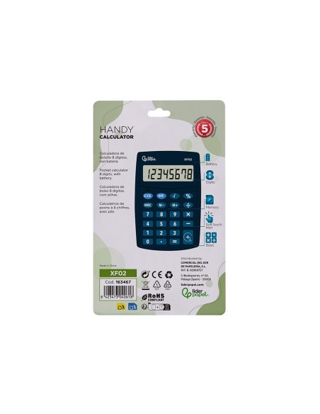 CALCULADORA  BOLSILLO XF02 8D.PILAS AZ. 99X64X9MM CALCULADORA  BOLSILLO XF02 8D.PILAS AZ. 99X64X9MM