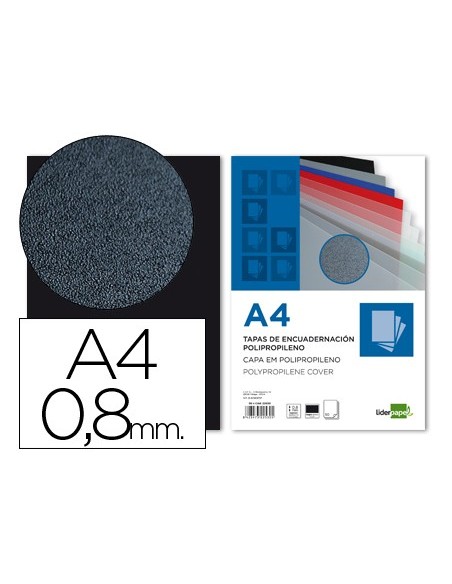 TAPA ENCUADERNACION PP DIN A4 NEGRA ESPESOR 0,8 MM PACK 50U**22530 TAPA ENCUADERNACION PP DIN A4 NEGRA ESPESOR 0,8 MM PACK 50U**22530