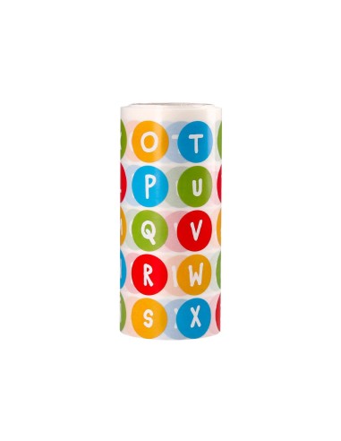 GOMETS  AUTOADHESIVO REDONDO ABECEDARIO 20MM SURT.ROLLO 1000 UD