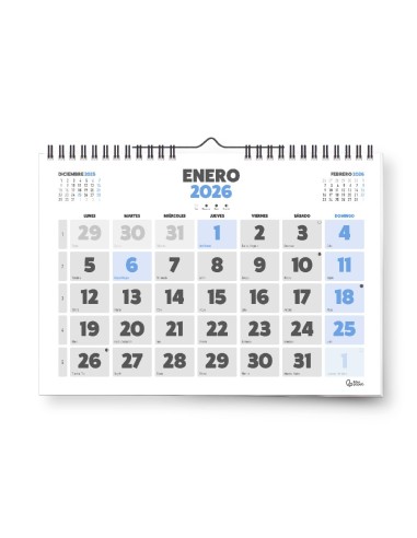 CALENDARIO ESP.PARED  CLASICO 2026 NUMEROS GRANDES 44X32 CM PAPEL