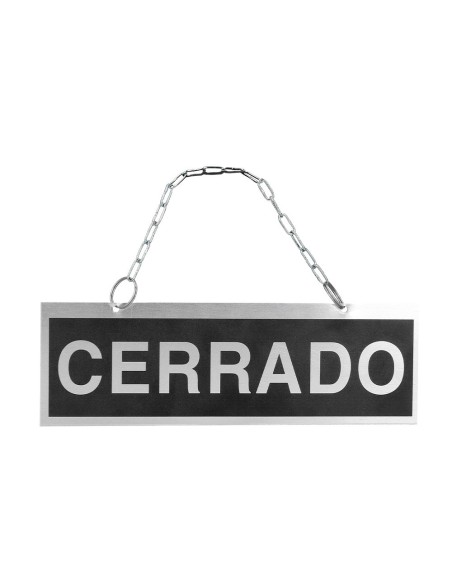 LETRERO METALICO ABIERTO Y CERRADO CADENA Y VENTOSA COLGAR 74X232MM