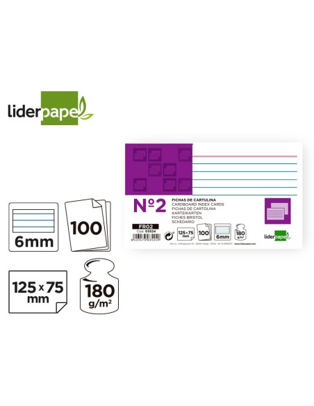 FICHA RAYADA N.2 75X125 MM PAQUETE 100