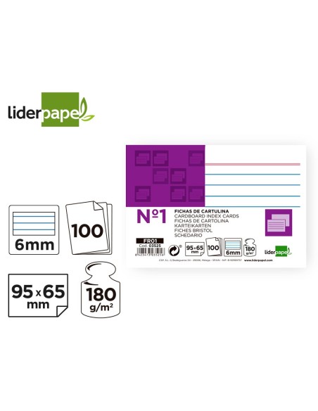 FICHA RAYADA N.1 65X95 MM PAQUETE 100