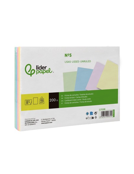 TARJETA ESTUDIAR LISA CARTULINA 170 GR/M2 160X220MM PQ.DE 200 UD.