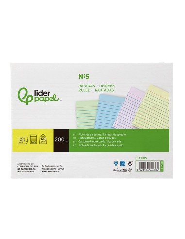 TARJETA ESTUDIAR RAYADA CARTULINA 170 GR/M2 160X220MM PQ.DE 200 UD.
