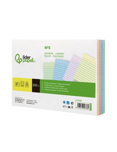 TARJETA ESTUDIAR RAYADA CARTULINA 170 GR/M2 160X220MM PQ.DE 200 UD.