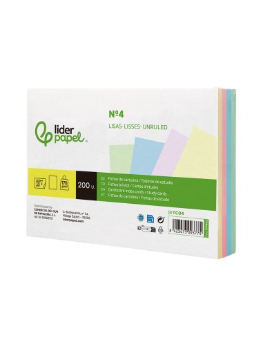 TARJETA ESTUDIAR LISA CARTULINA 170 GR/M2 125X200MM PQ.DE 200 UD.
