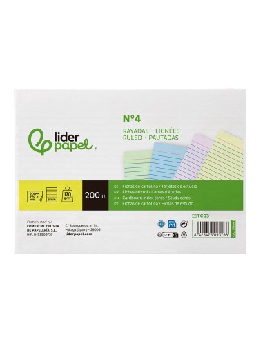 TARJETA ESTUDIAR RAYADA CARTULINA 170 GR/M2 125X200MM PQ.DE 200 UD.
