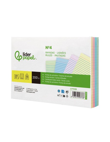 TARJETA ESTUDIAR RAYADA CARTULINA 170 GR/M2 125X200MM PQ.DE 200 UD.