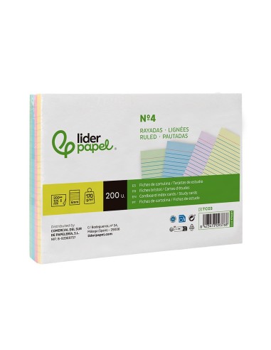 TARJETA ESTUDIAR RAYADA CARTULINA 170 GR/M2 125X200MM PQ.DE 200 UD.