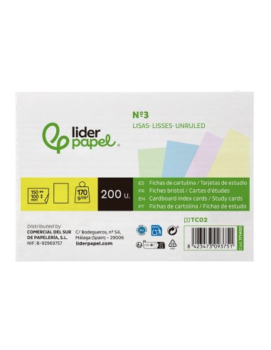 TARJETA ESTUDIAR LISA CARTULINA 170 GR/M2 100X150MM PQ.DE 200 UD.