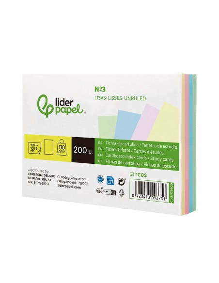 TARJETA ESTUDIAR LISA CARTULINA 170 GR/M2 100X150MM PQ.DE 200 UD.