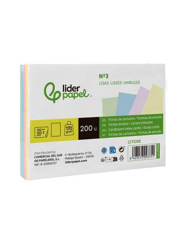 TARJETA ESTUDIAR LISA CARTULINA 170 GR/M2 100X150MM PQ.DE 200 UD.