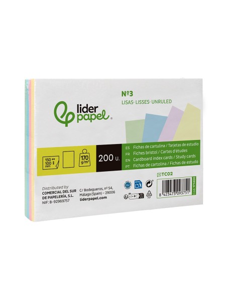 TARJETA ESTUDIAR LISA CARTULINA 170 GR/M2 100X150MM PQ.DE 200 UD.