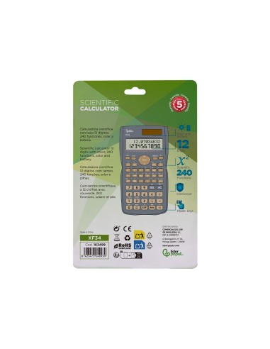 CALCULADORA  CIENTIFICA XF34 12D.240 FUN T.SOLAR PILAS GRIS 156X85X20