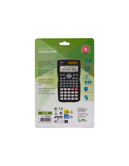 CALCULADORA  CIENTIFICA XF33 12D.240 FUNCI T.SOLAR PILAS NG.156X85X20