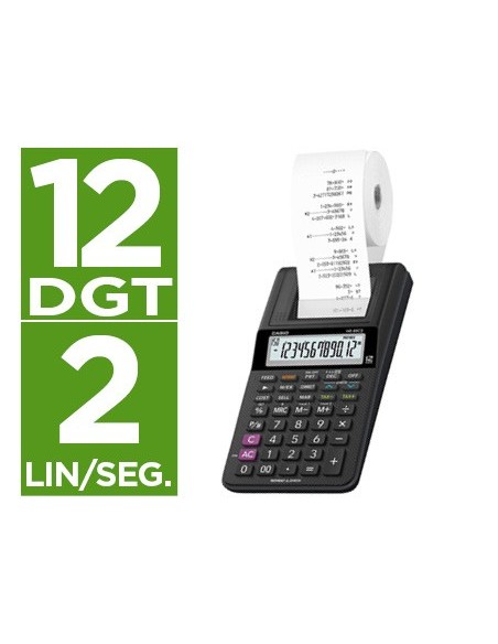 CALCULADORA CASIO IMPR PANT LC PAPEL 58MM HR-8RCE12D.AC/DC PILAS NG.