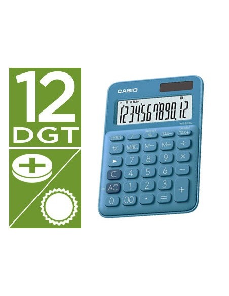 CALCULADORA CASIO MS-20UC-BU SOBREMESA 12 DIGITOS TAX +/- COLOR AZ.