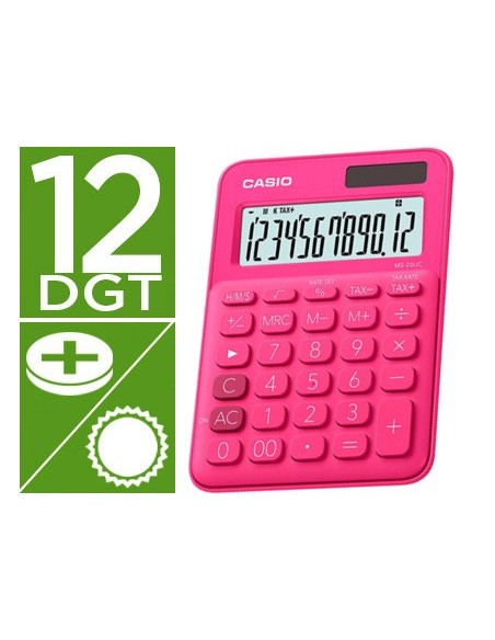 CALCULADORA CASIO MS-20UC-RD 12D.TAX +/- FUC.