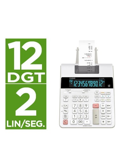CALCULADORA CASIO IMPRESORA PAPEL 58MM.BICOLOR FR-2650RC 12D. DC BL.