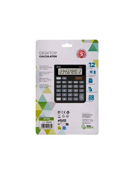 CALCULADORA  XF26 12D.SOLAR PILAS 127X105X24MM NG.