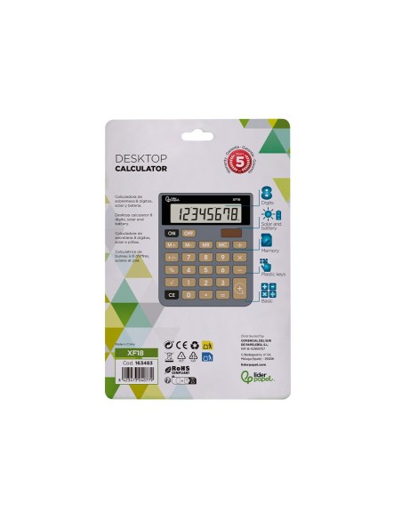 CALCULADORA  XF18 8D.SOLAR PILAS GRIS 127X105X24MM