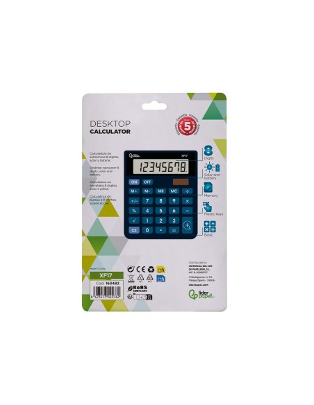 CALCULADORA  XF17 8D.SOLAR PILAS AZ. 127X105X24MM