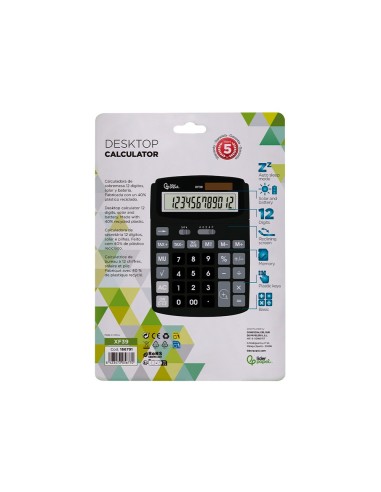 CALCULADORA LIDERPAPEL SOBREMESA XF39 12 DIGITOS SOLAR Y PILAS RECIC