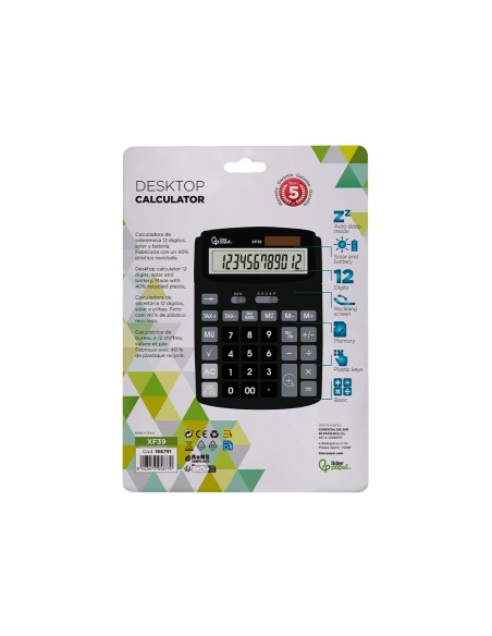 CALCULADORA LIDERPAPEL SOBREMESA XF39 12 DIGITOS SOLAR Y PILAS RECIC