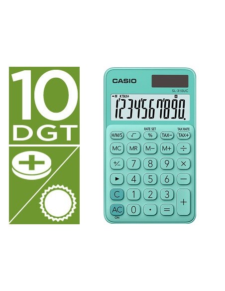 CALCULADORA CASIO SL-310UC-GN BOLSILLO 10D.TAX +/- VE.