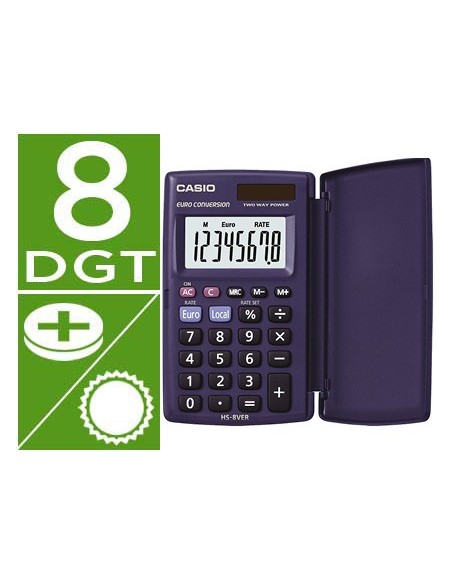 CALCULADORA CASIO HS-8VER BOLSILLO 8D.CONVERSION MONEDA T.AZ.