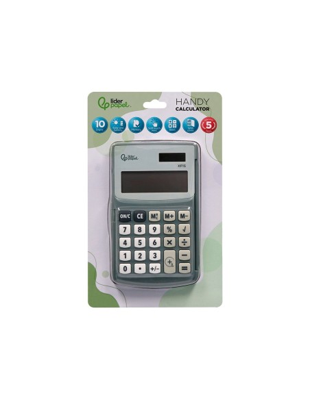 CALCULADORA  BOLSILLO XF15 10D.TAPA SOLAR PILAS GRIS 123X75X12MM