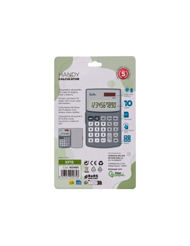 CALCULADORA  BOLSILLO XF15 10D.TAPA SOLAR PILAS GRIS 123X75X12MM