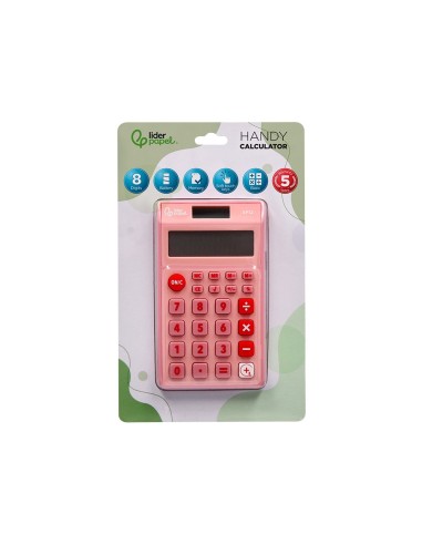 CALCULADORA  BOLSILLO XF12 8D.SOLAR PILAS ROSA 115X65X8MM