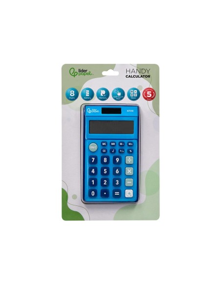 CALCULADORA  BOLSILLO XF09 8D.SOLAR PILAS AZ. 115X65X8MM
